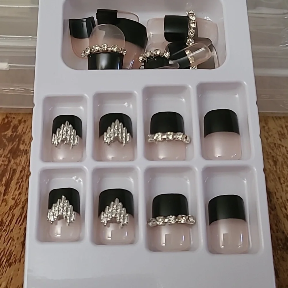 2/$16 3D Hearts & Rhinestone French Manicure Press On Nails